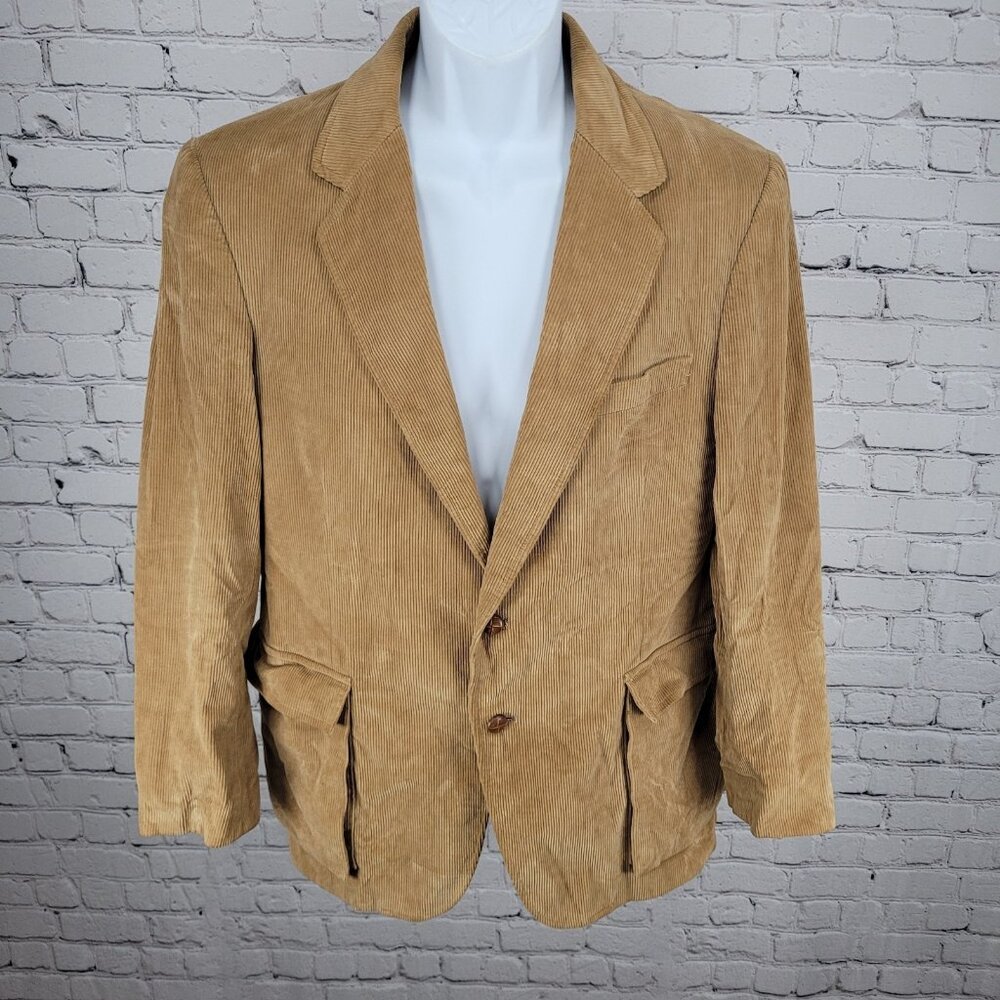 VTG Jordache Tan 100% Cotton Corduroy Double Vented Notch Blazer Jacket Size 42R